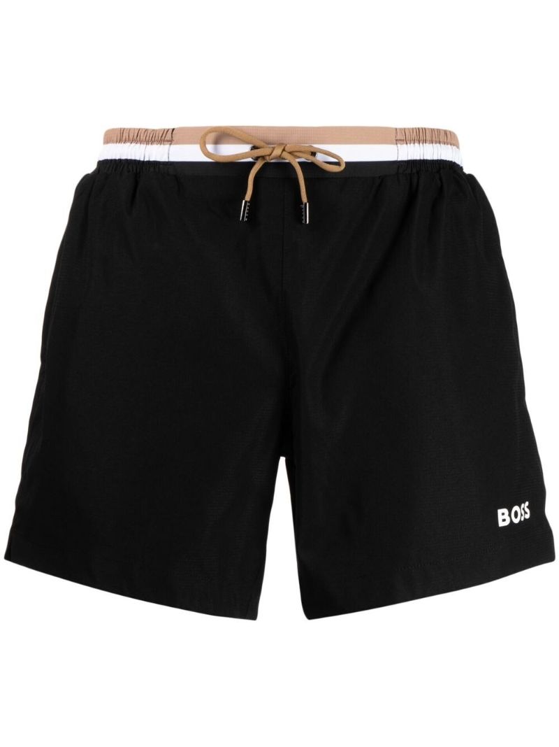 Black Logo Print Swim Shorts