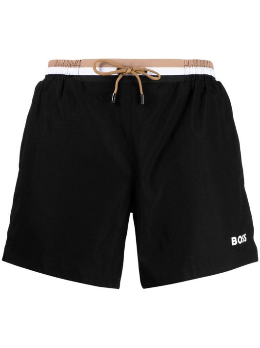 Black Logo Print Swim Shorts