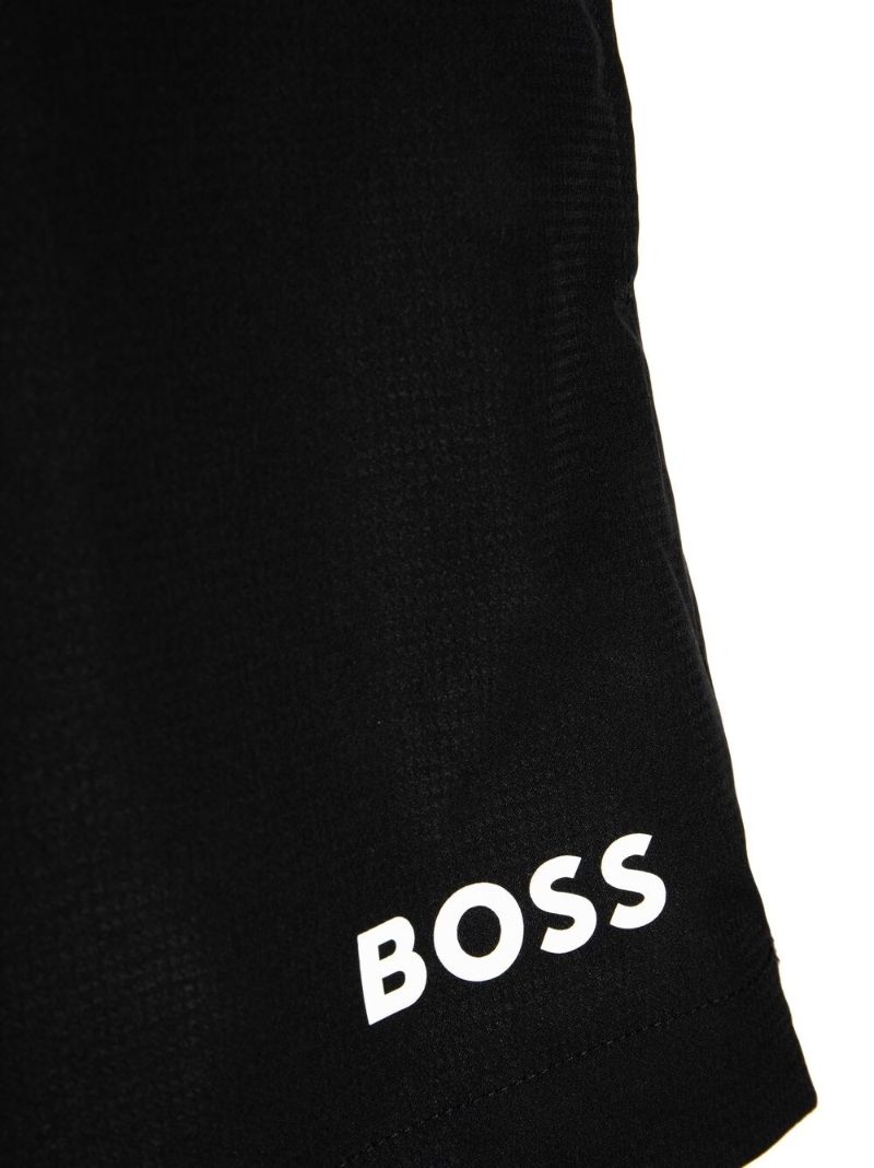 Black Logo Print Swim Shorts
