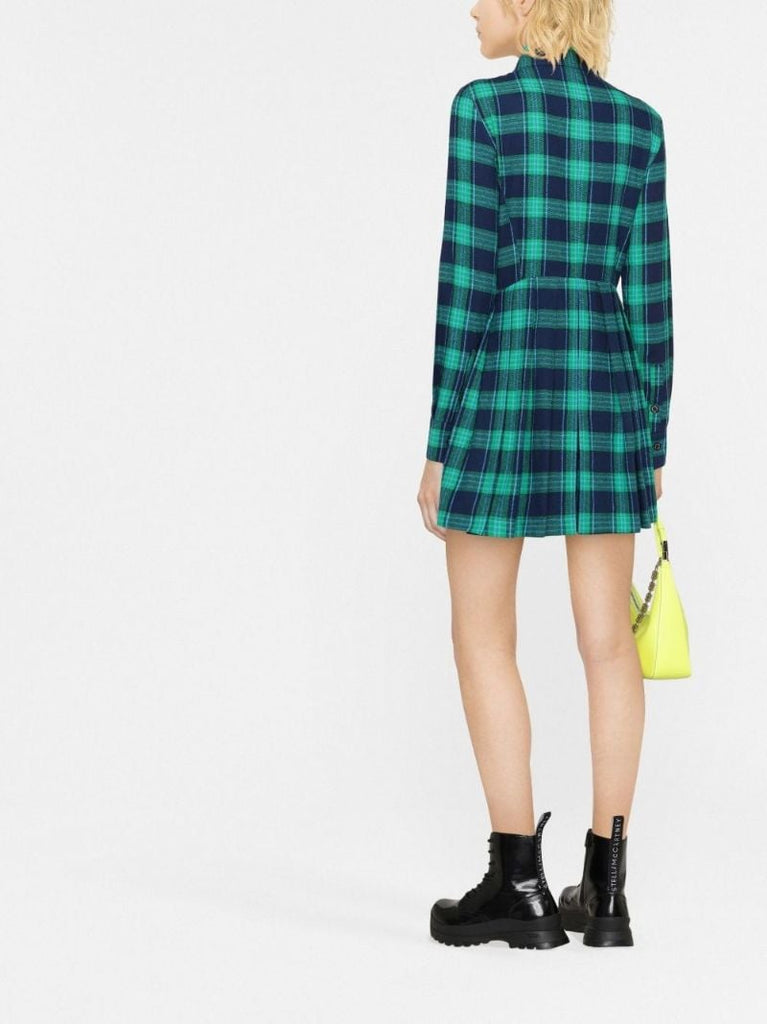 Blue and Green Checked Bust Detail Shirt Dress