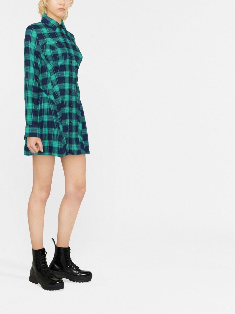 Blue and Green Checked Bust Detail Shirt Dress