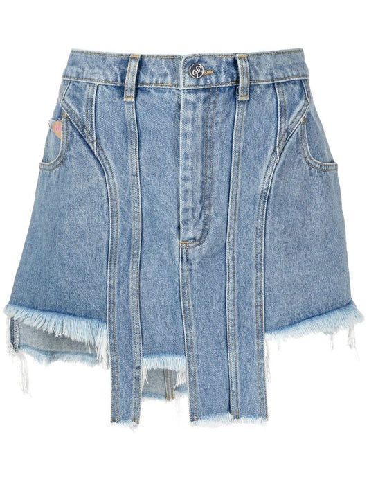 Blue Asymmetric Denim Mini Skirt