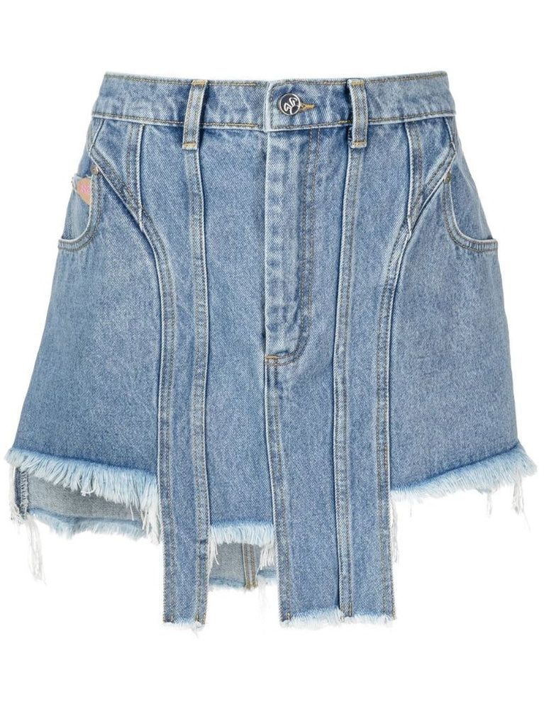 Blue Asymmetric Denim Mini Skirt