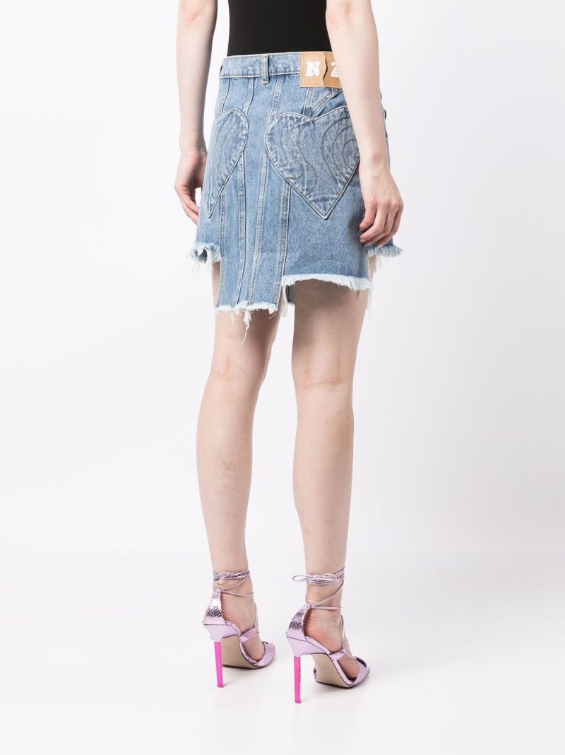 Blue Asymmetric Denim Mini Skirt