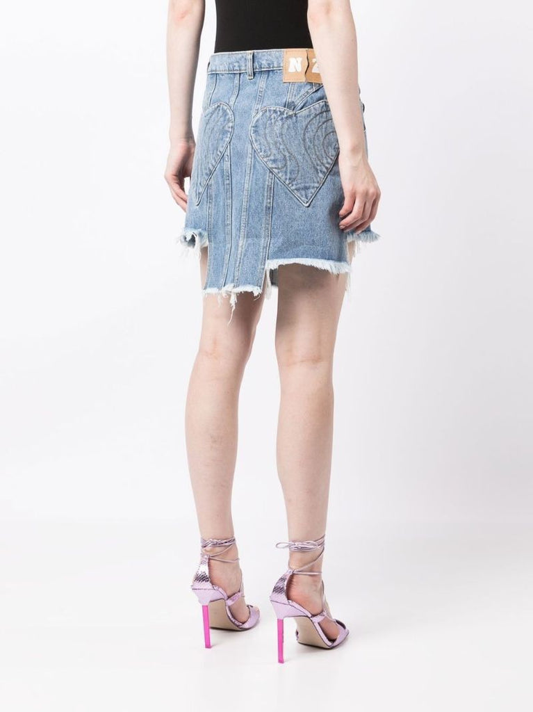 Blue Asymmetric Denim Mini Skirt