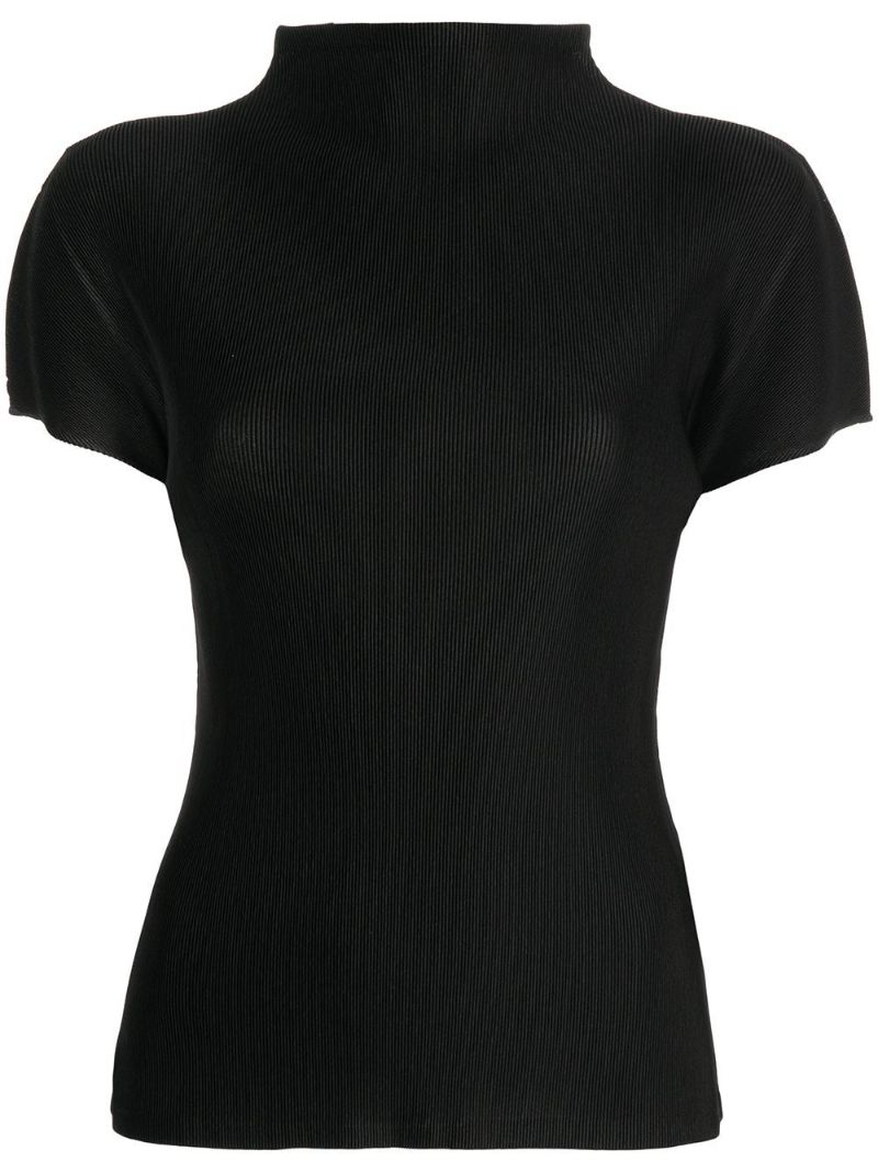 Black High-neck PlissÃ_x0083_Â© Top