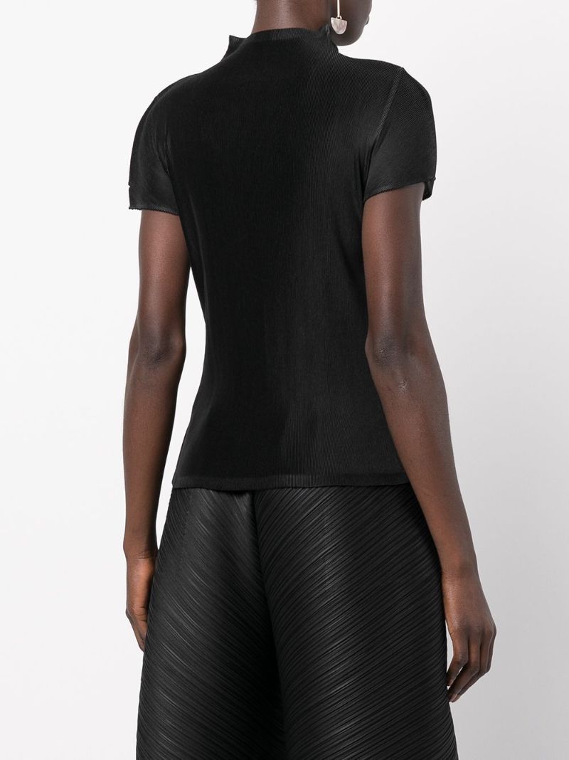 Black High-neck PlissÃ_x0083_Â© Top