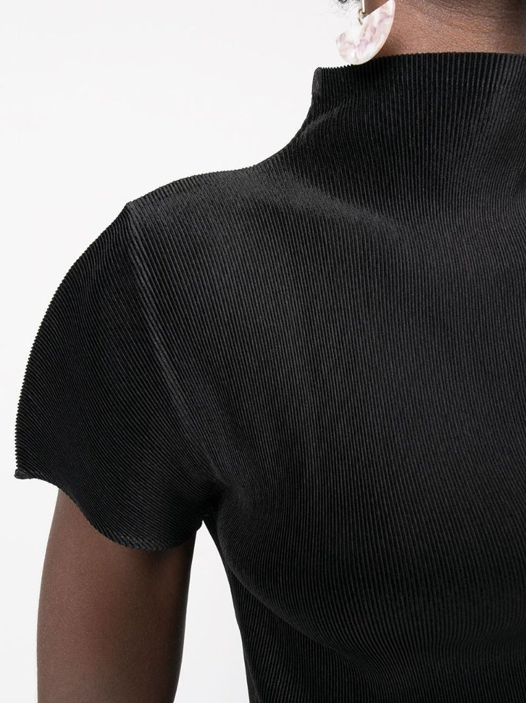 Black High-neck PlissÃ_x0083_Â© Top