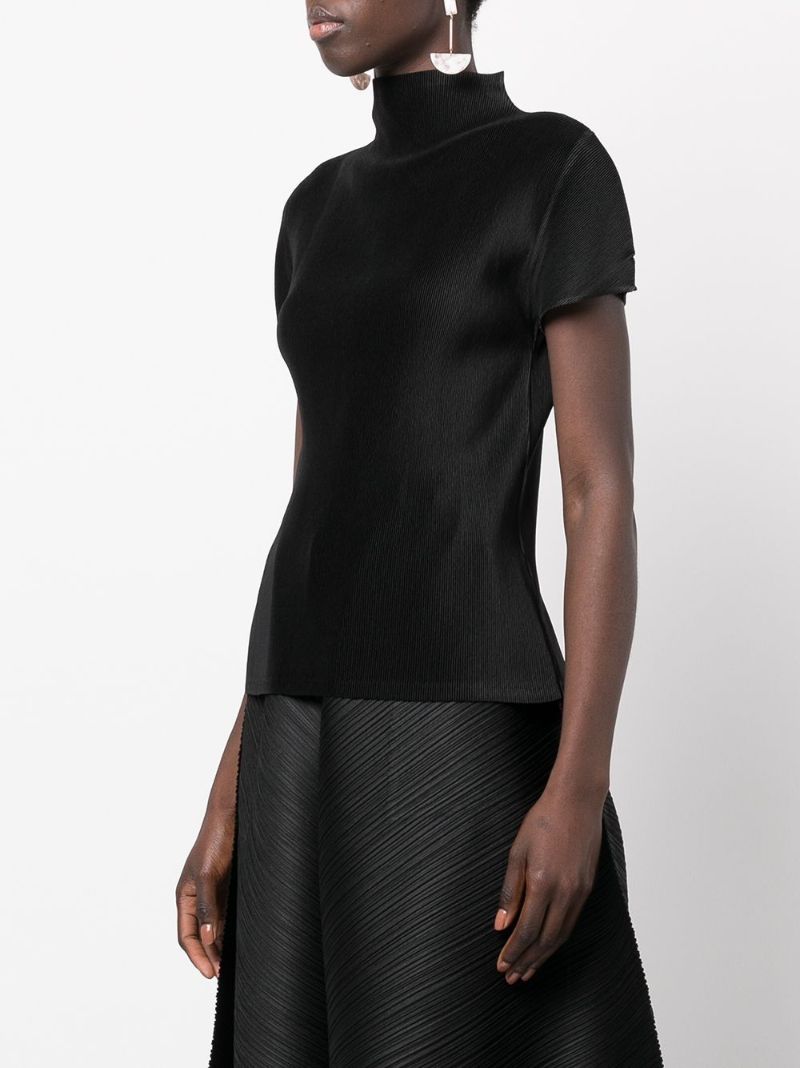 Black High-neck PlissÃ_x0083_Â© Top
