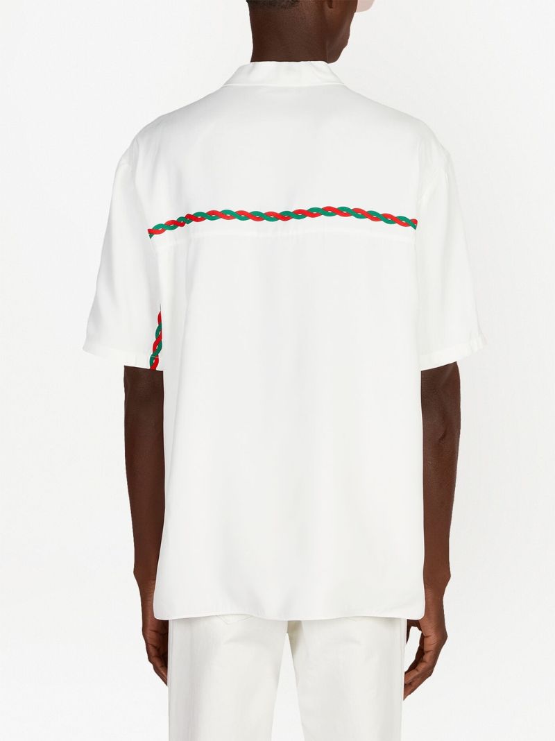 White Logo Embroidered Bowling Shirt