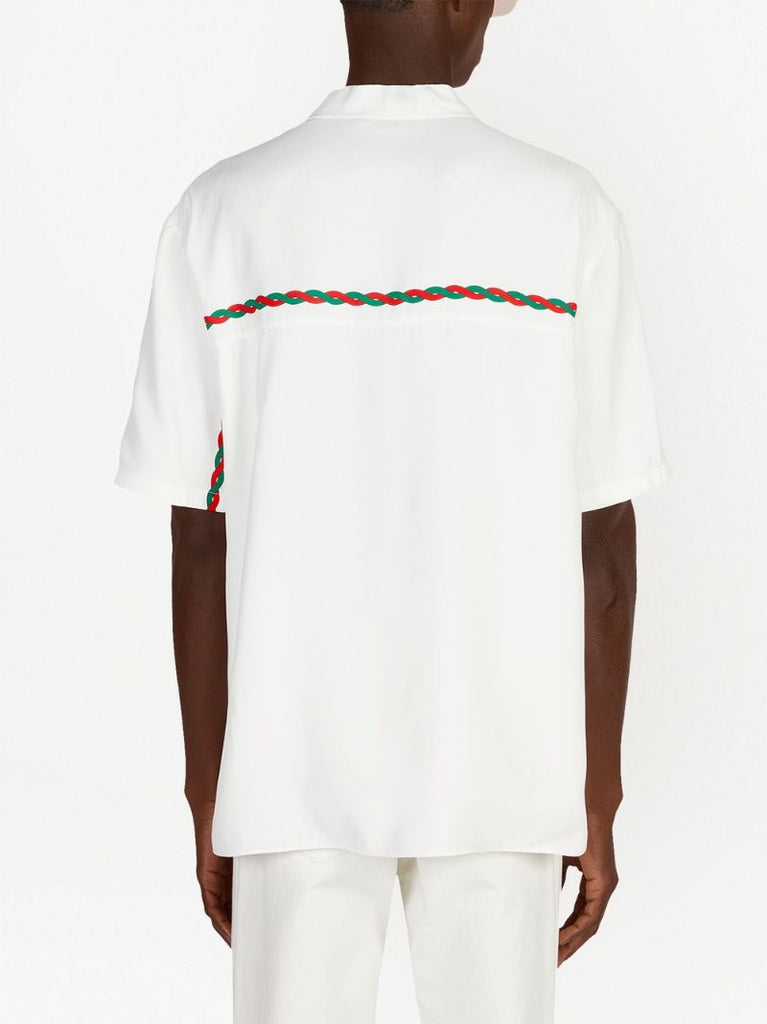 White Logo Embroidered Bowling Shirt