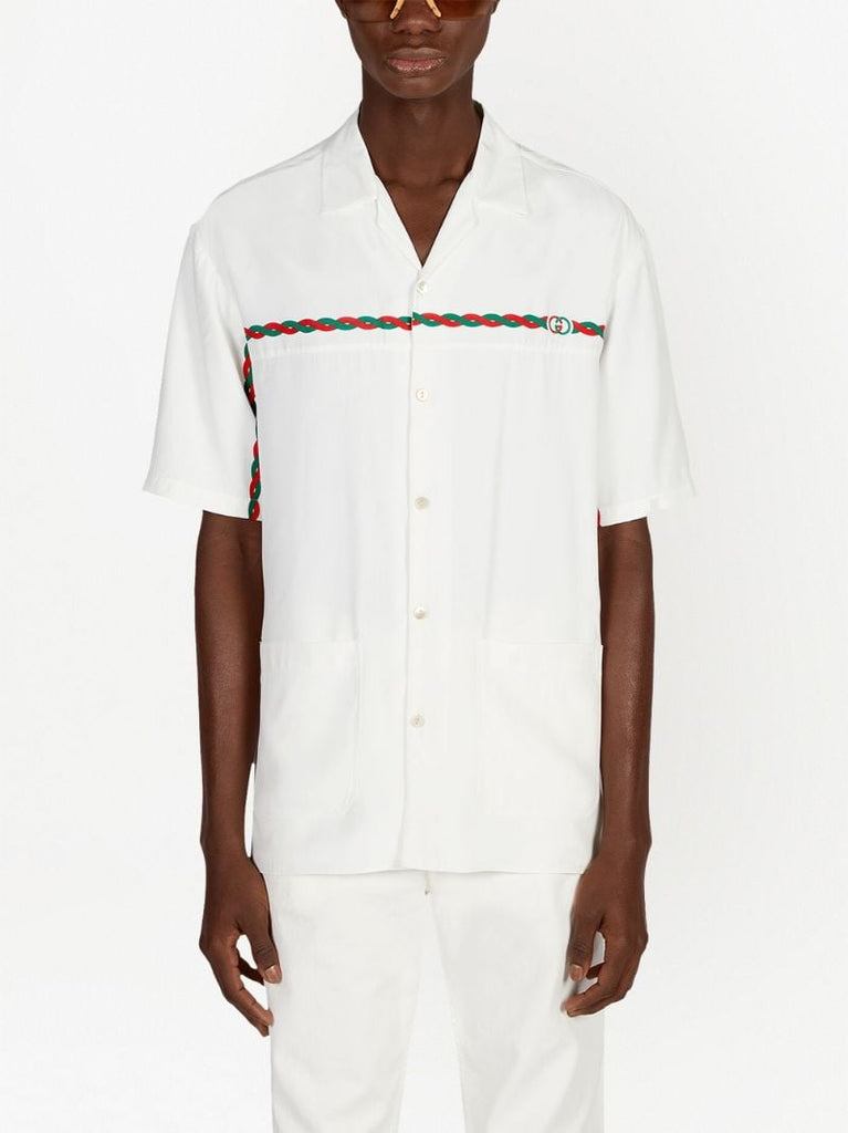 White Logo Embroidered Bowling Shirt