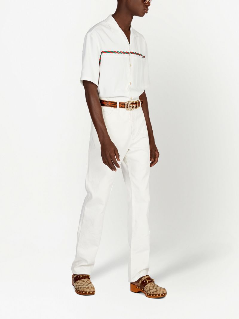 White Logo Embroidered Bowling Shirt