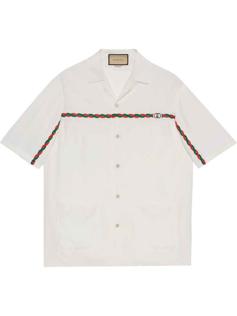 White Logo Embroidered Bowling Shirt