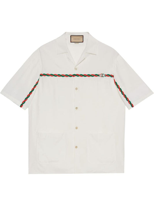 White Logo Embroidered Bowling Shirt