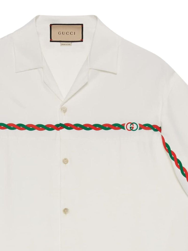 White Logo Embroidered Bowling Shirt