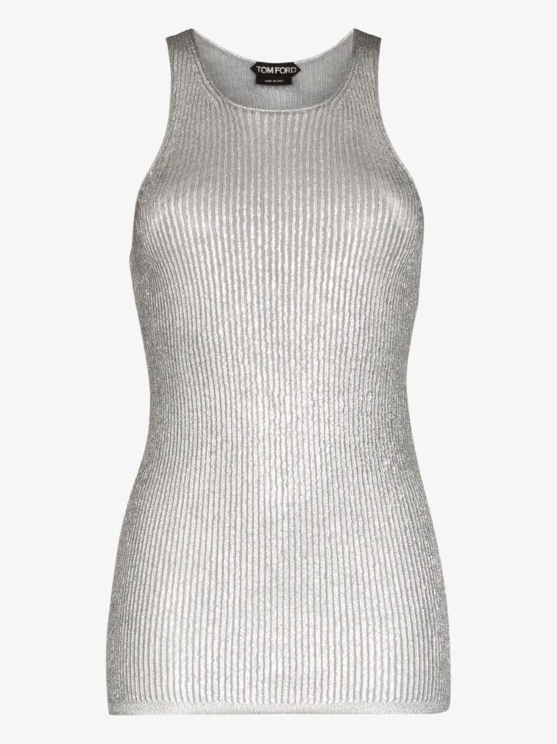 Silver Ribbed-knit Tank Top