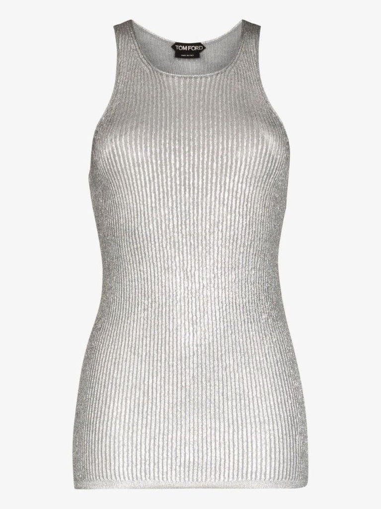 Silver Ribbed-knit Tank Top