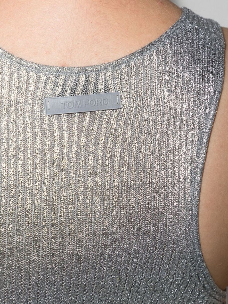 Silver Ribbed-knit Tank Top