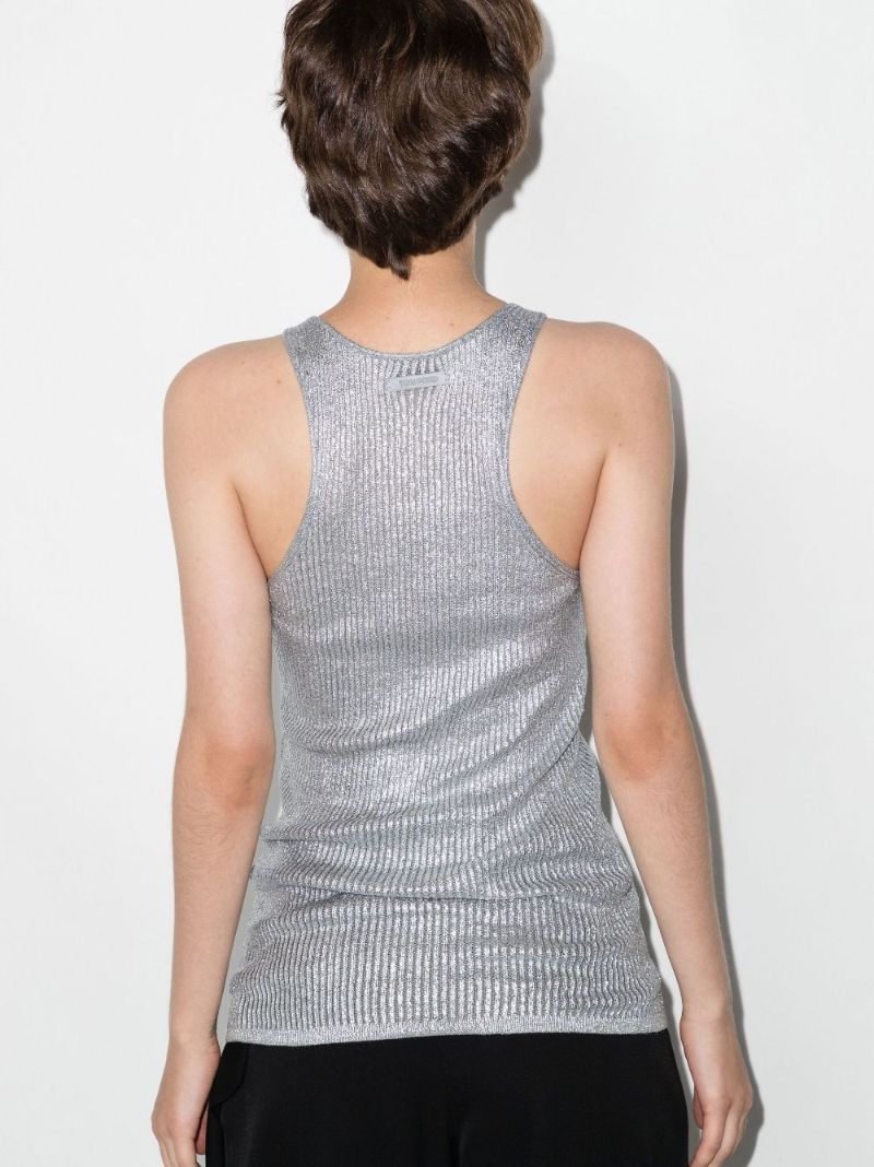 Silver Ribbed-knit Tank Top