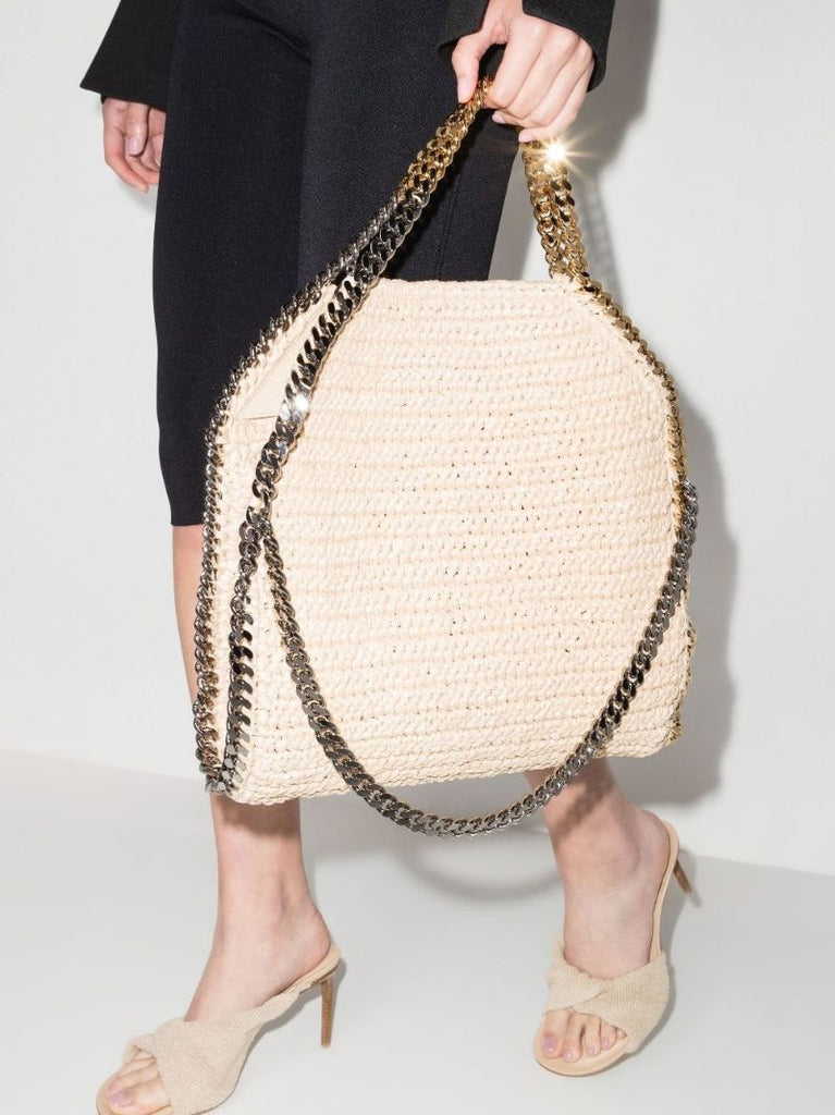 Neutral Falabella Raffia Tote Bag