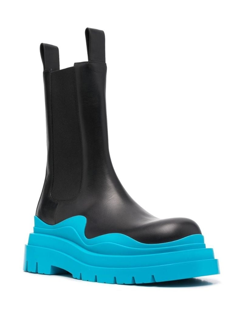 Black Tire Ridged-sole Leather Boots