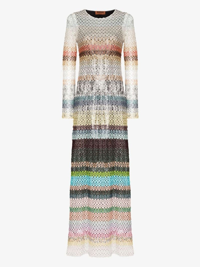 Metallic Striped Crochet Dress