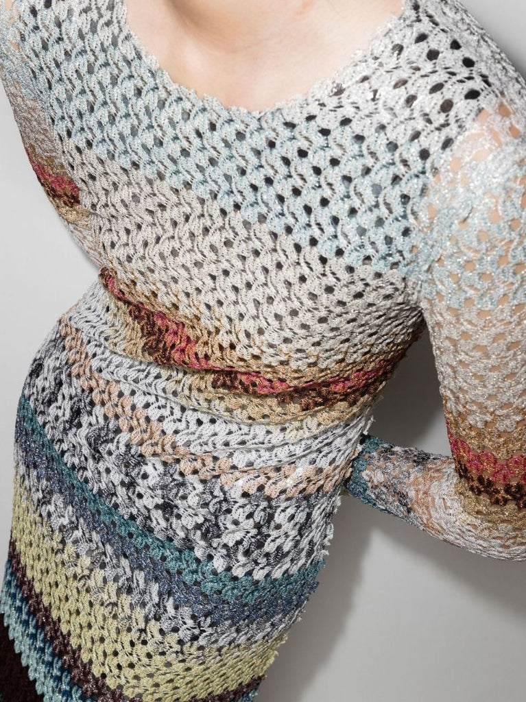 Metallic Striped Crochet Dress