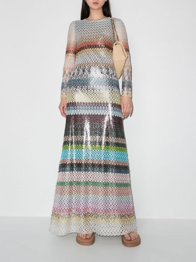 Metallic Striped Crochet Dress
