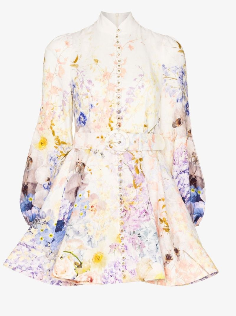 Rhythmic Floral Print Linen Mini Dress