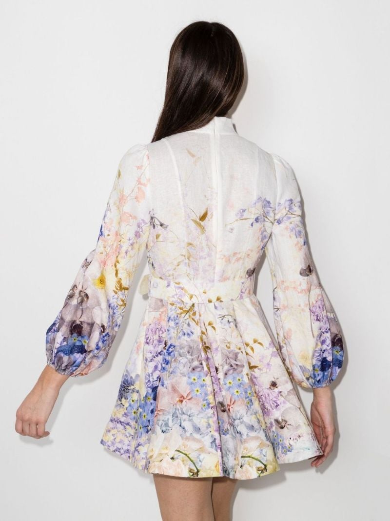 Rhythmic Floral Print Linen Mini Dress
