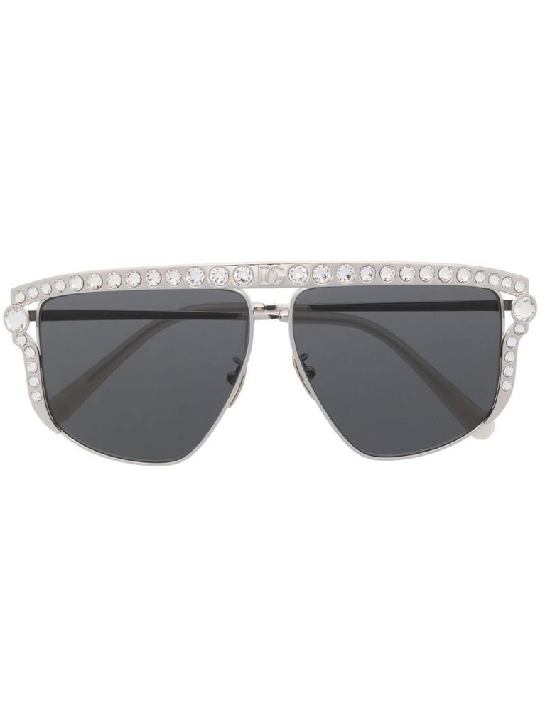Silver-tone Crystal Embellished Sunglasses