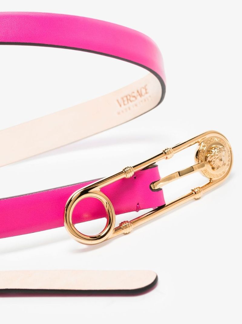 Pink Safety Pin Buckle Leather Belt