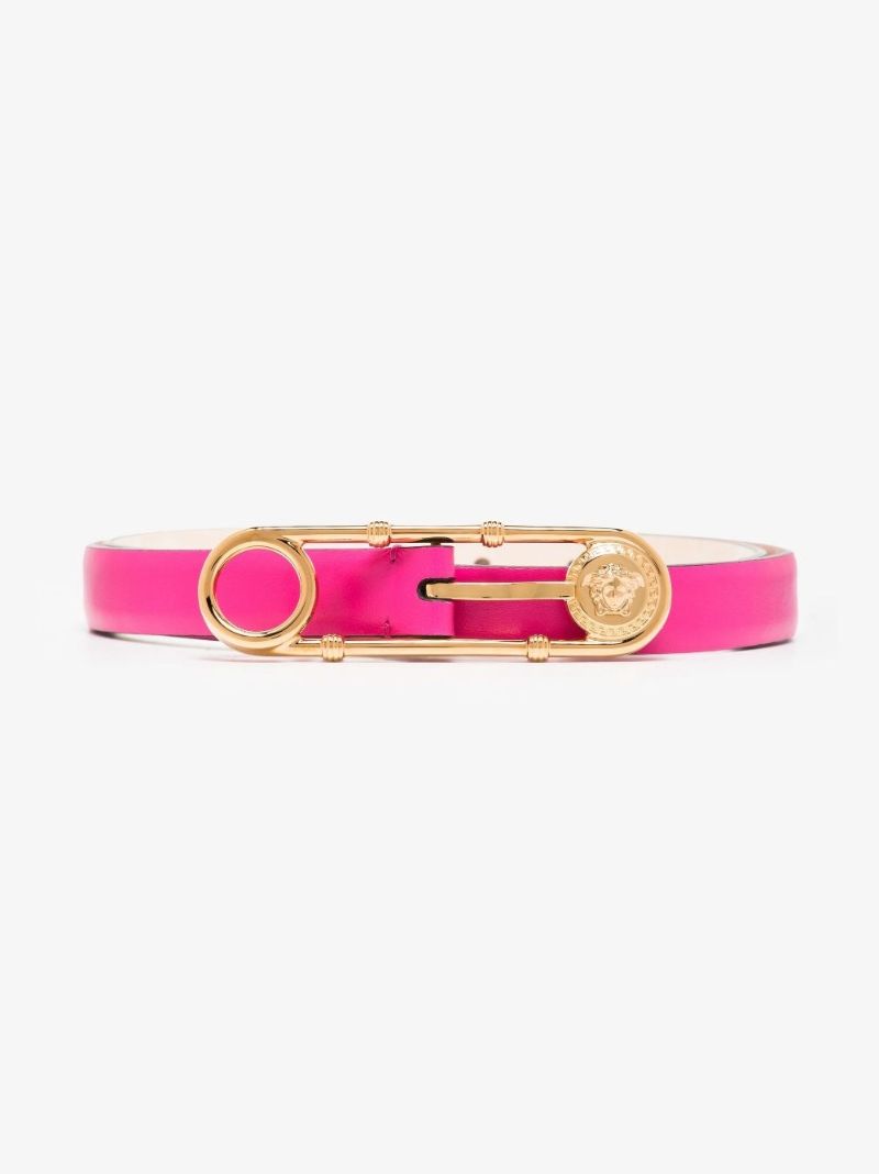 Pink Safety Pin Buckle Leather Belt