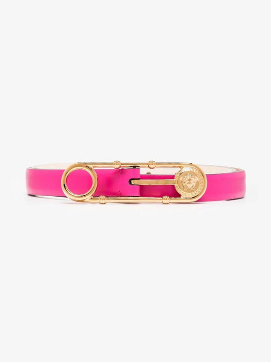 Pink Safety Pin Buckle Leather Belt