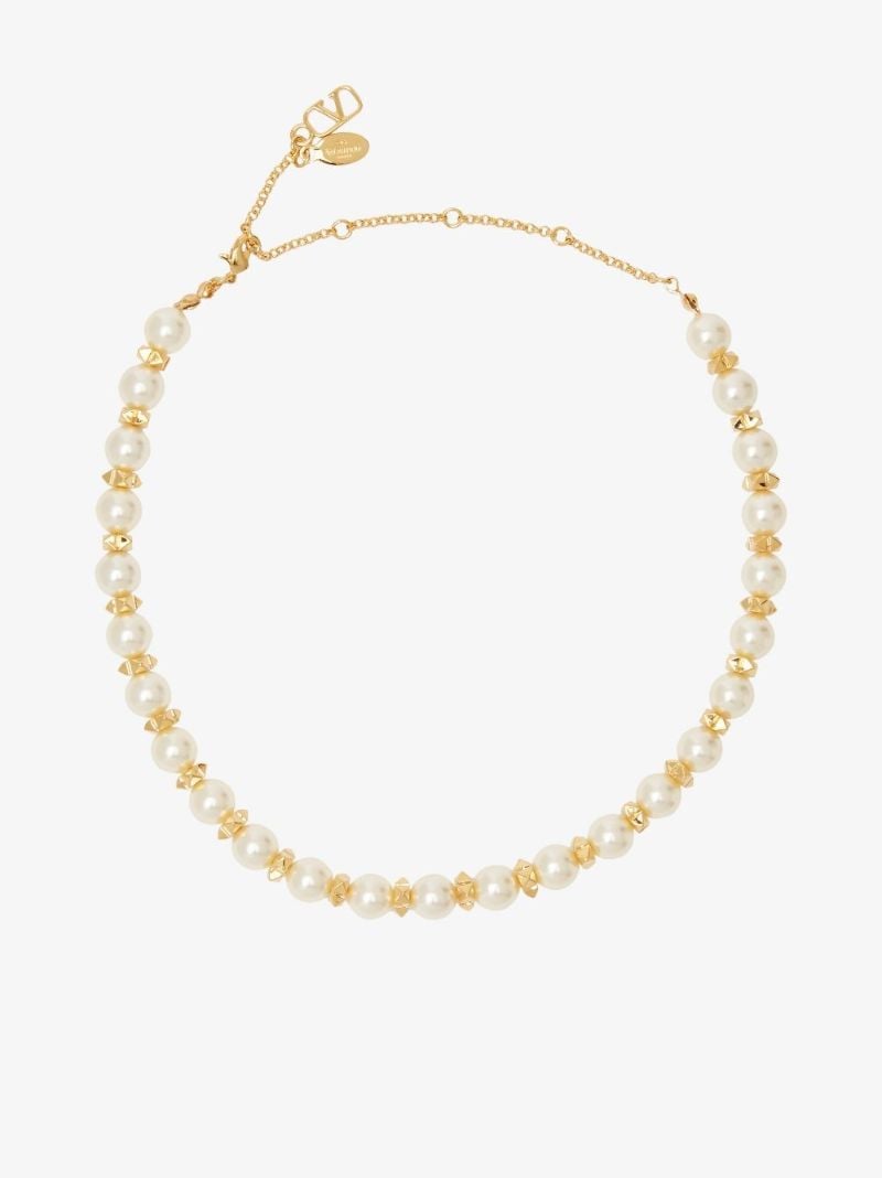 Gold Tone Vlogo Signature Rockstud Pearl Choker