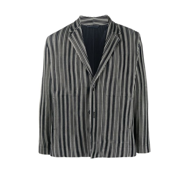 Black and White Leno Striped PlissÃ_x0083_Â© Shirt Blazer