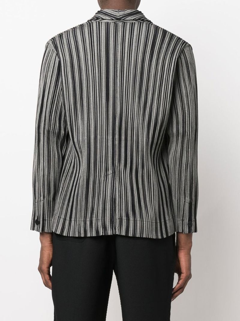 Black and White Leno Striped PlissÃ_x0083_Â© Shirt Blazer