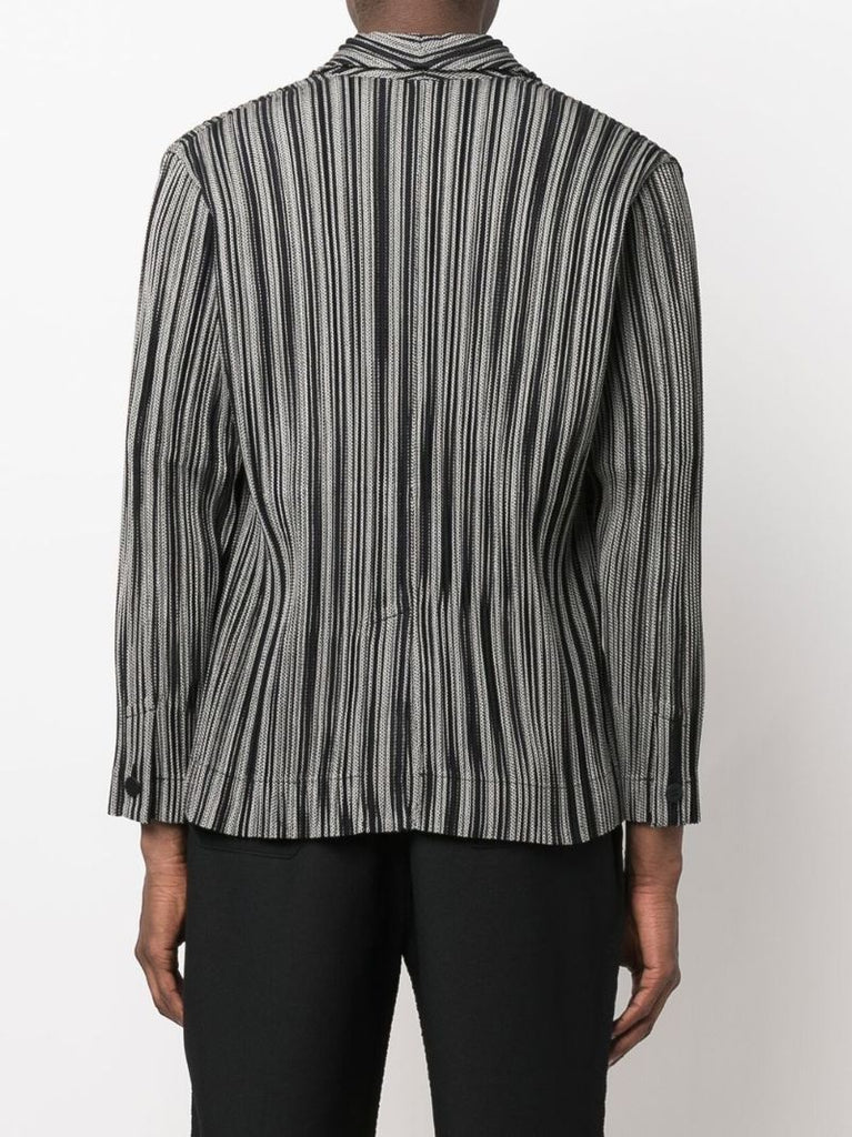 Black and White Leno Striped PlissÃ_x0083_Â© Shirt Blazer