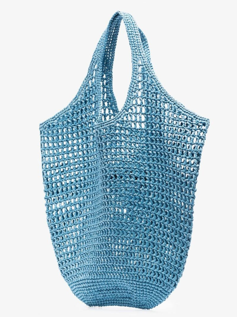 Blue Raffia Logo Shopping Tote Bag