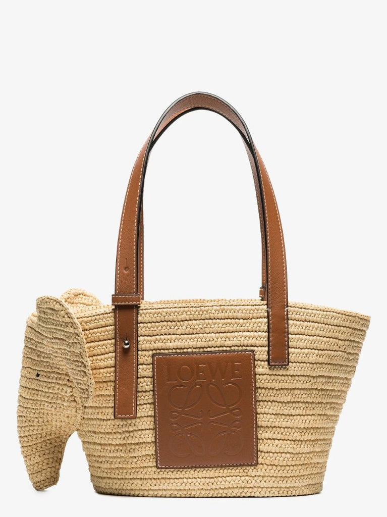 Neutral Elephant Small Raffia Tote Bag