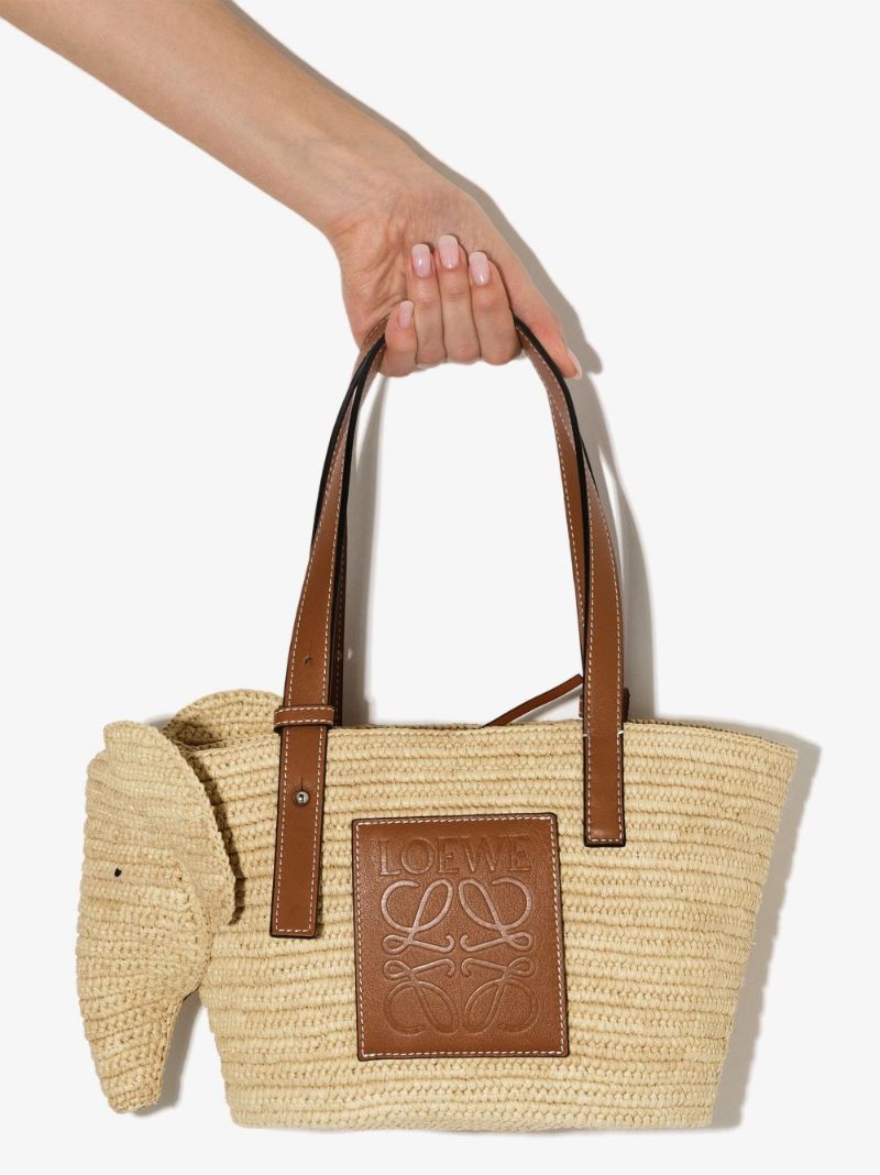 Neutral Elephant Small Raffia Tote Bag