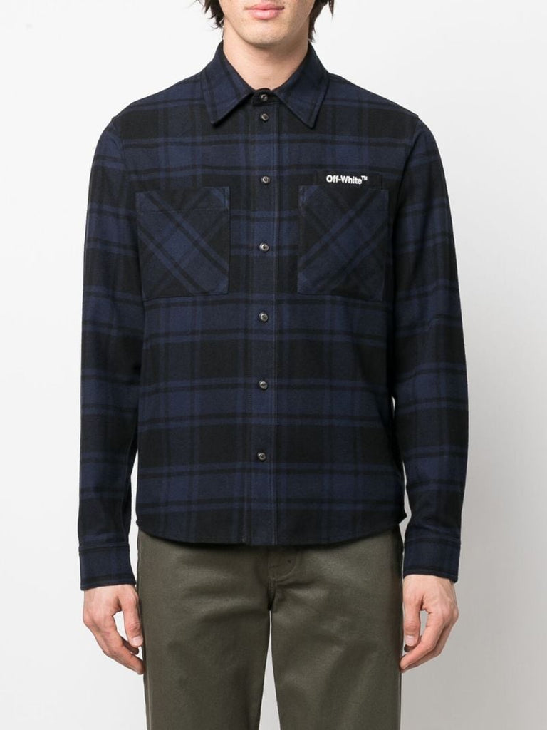 Blue Arrows Check Print Button-down Shirt