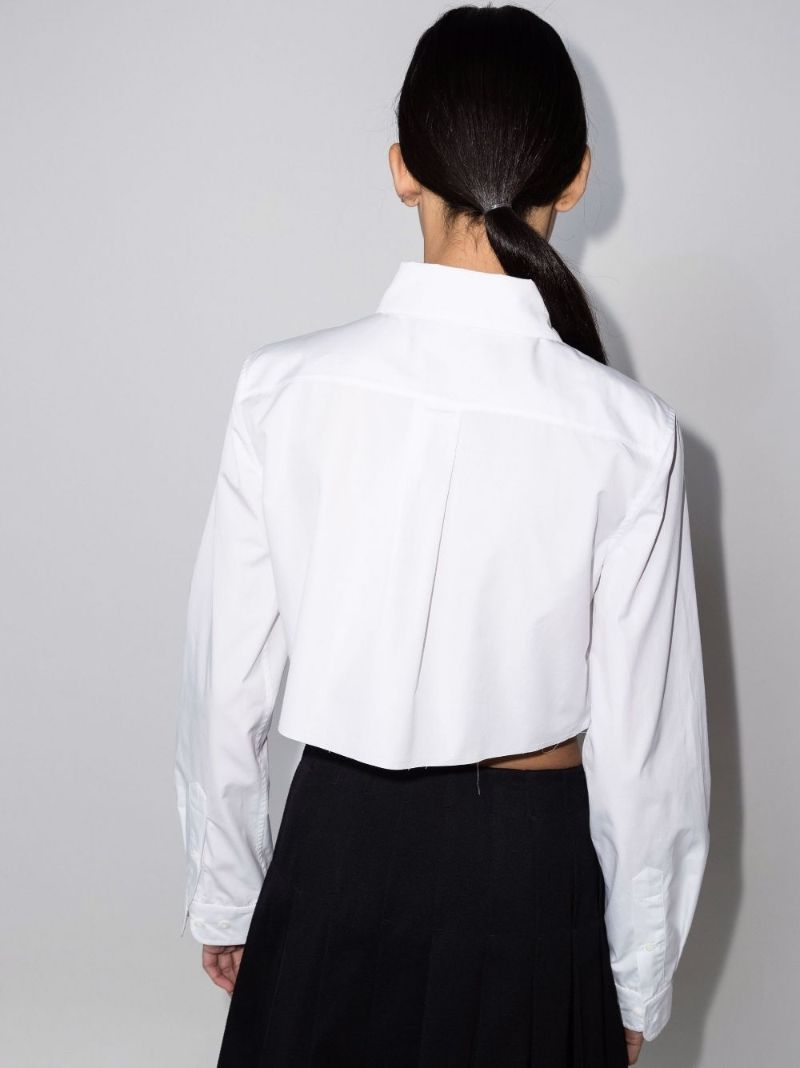 Logo Embroidered Cropped Cotton Shirt
