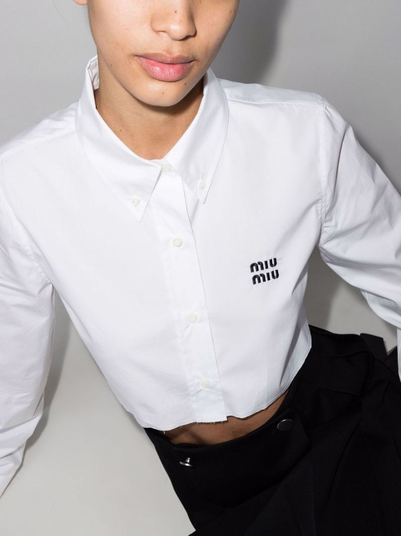 Logo Embroidered Cropped Cotton Shirt