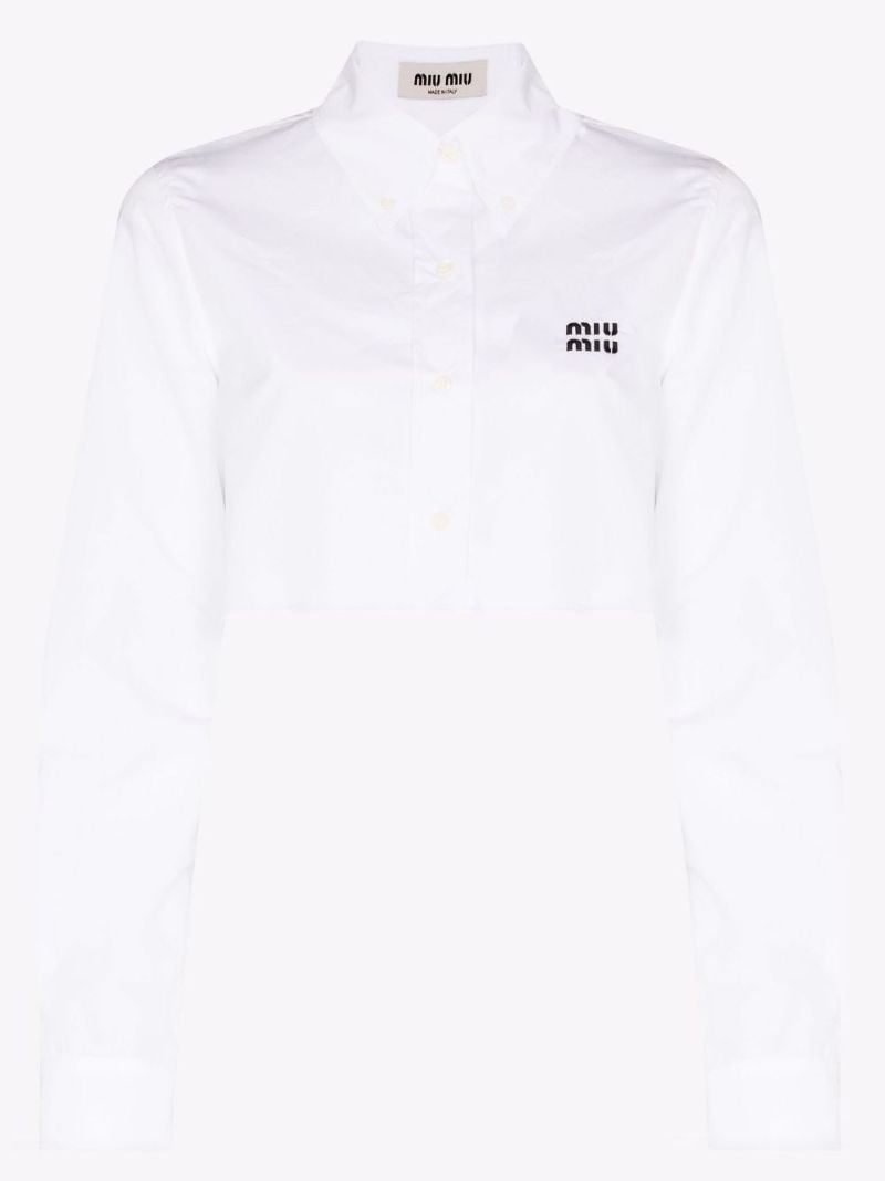 Logo Embroidered Cropped Cotton Shirt