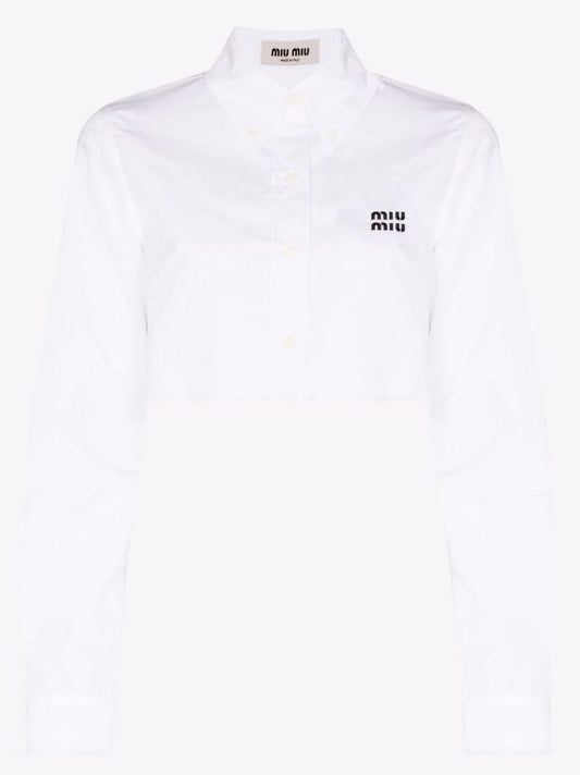 Logo Embroidered Cropped Cotton Shirt