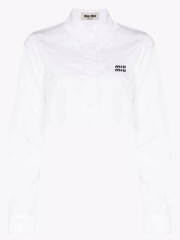 Logo Embroidered Cropped Cotton Shirt