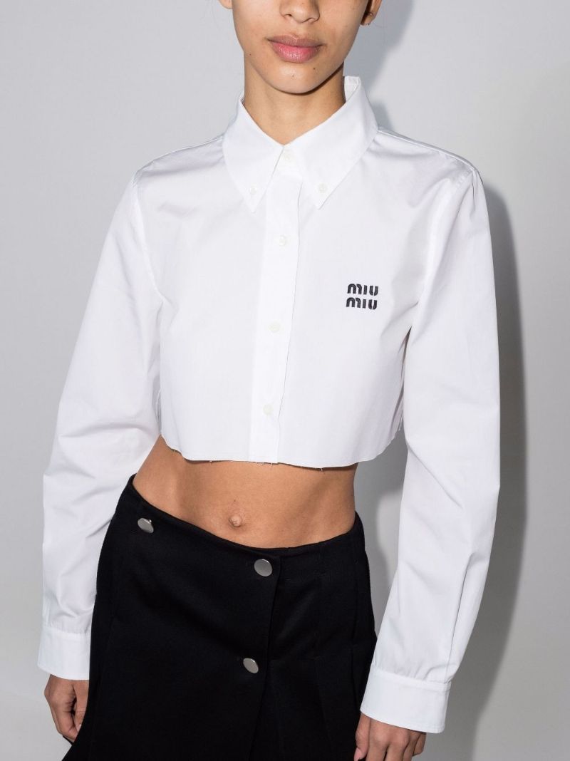 Logo Embroidered Cropped Cotton Shirt
