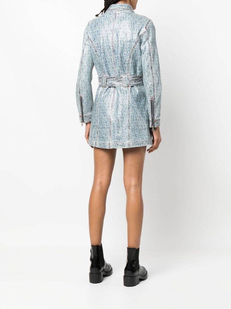 Blue Coated Denim Mini Dress